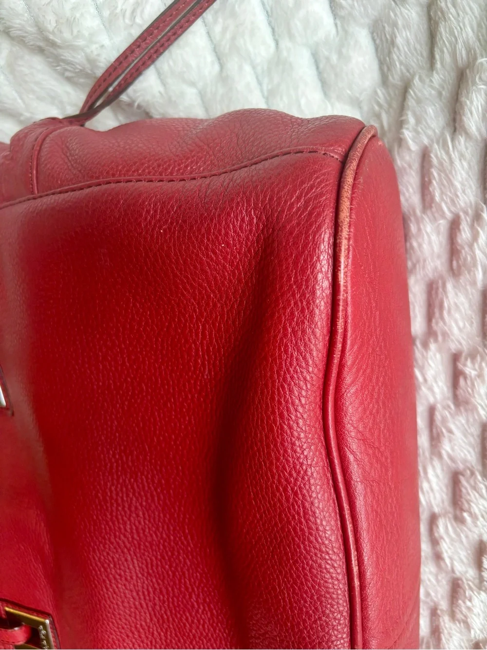 Calvin Klein Red Pebbled Leather Tote Bag Silver Hardware Excellent Condition